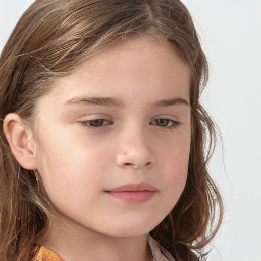 Neutral white child female with long  brown hair and brown eyes