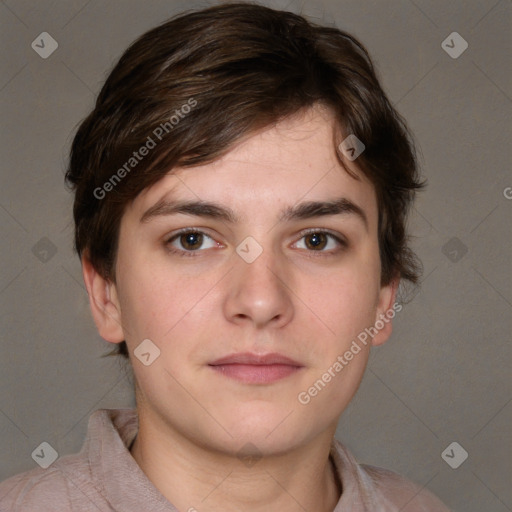 Neutral white young-adult male with medium  brown hair and brown eyes