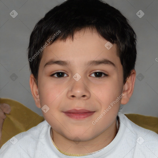 Joyful white child male with short  brown hair and brown eyes