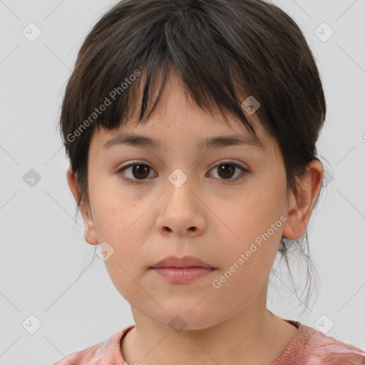 Neutral white child female with medium  brown hair and brown eyes