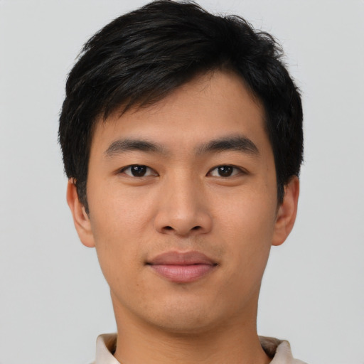 Neutral asian young-adult male with short  black hair and brown eyes