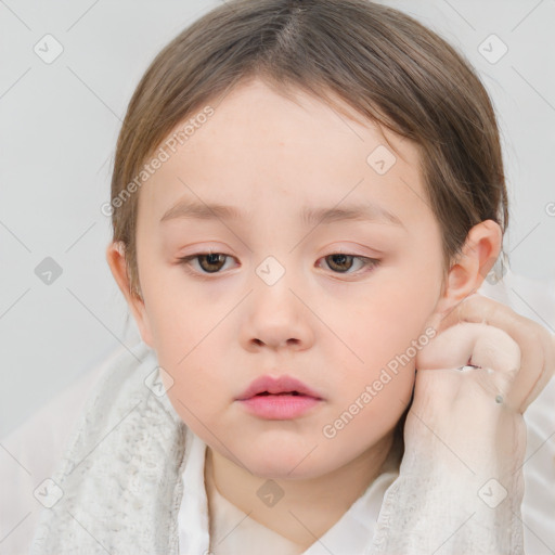 Neutral white child female with medium  brown hair and brown eyes