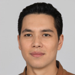 Neutral asian young-adult male with short  black hair and brown eyes