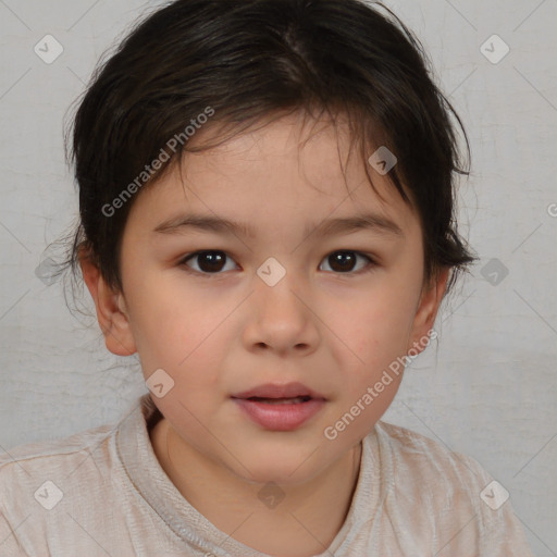 Neutral white child female with medium  brown hair and brown eyes