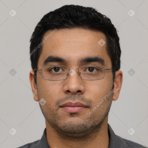 Neutral asian young-adult male with short  black hair and brown eyes