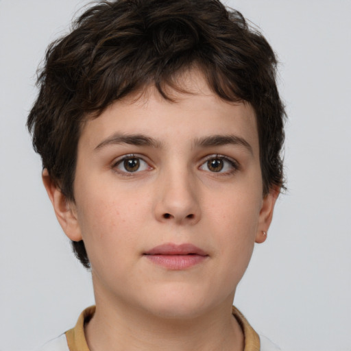 Neutral white young-adult female with short  brown hair and brown eyes