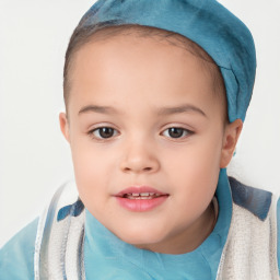 Joyful white child female with short  brown hair and brown eyes