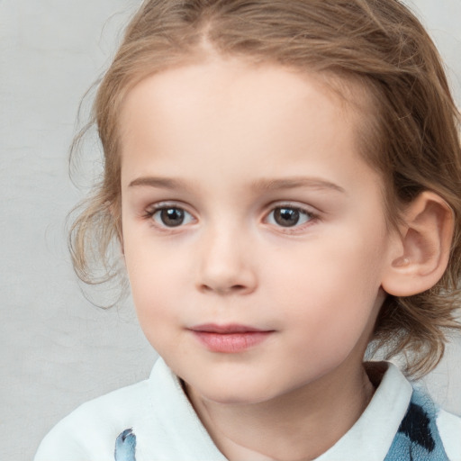 Neutral white child female with medium  brown hair and blue eyes