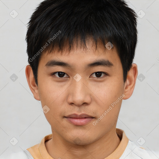 Neutral asian young-adult male with short  black hair and brown eyes
