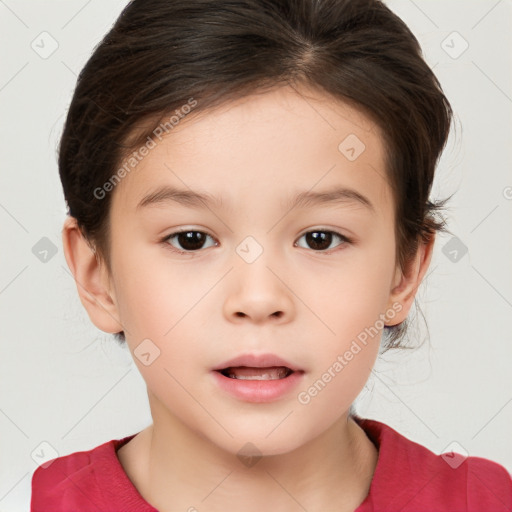 Neutral white child female with medium  brown hair and brown eyes