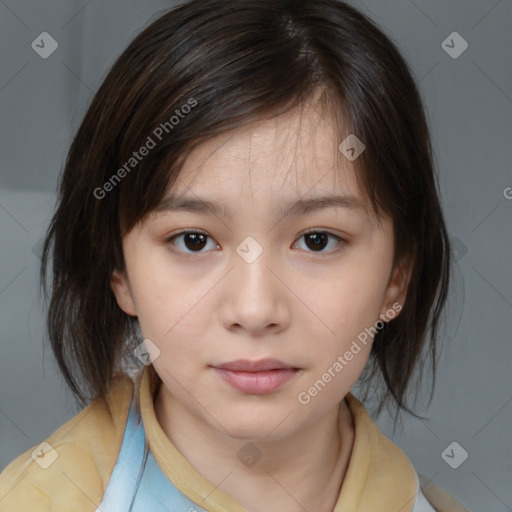 Neutral white child female with medium  brown hair and brown eyes