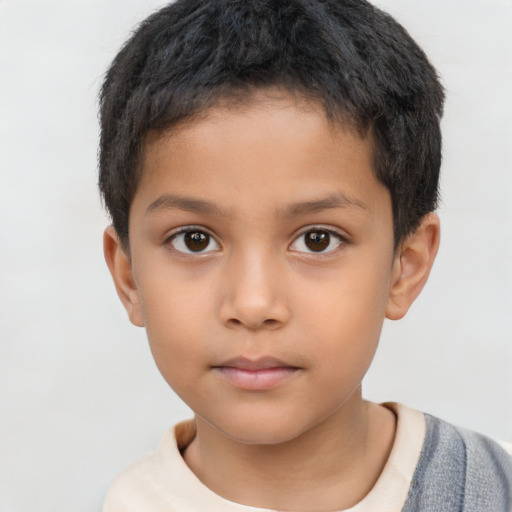 Neutral latino child male with short  brown hair and brown eyes