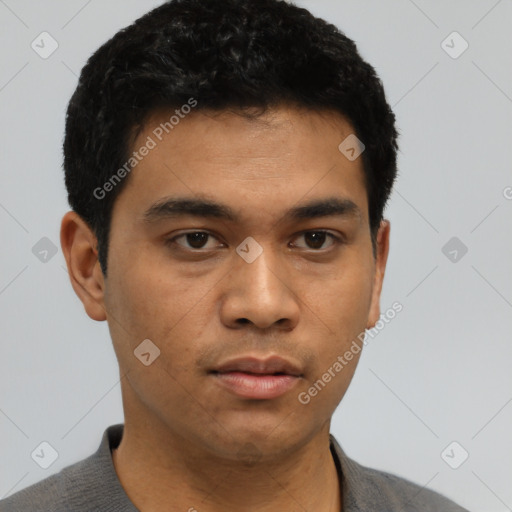 Neutral asian young-adult male with short  black hair and brown eyes