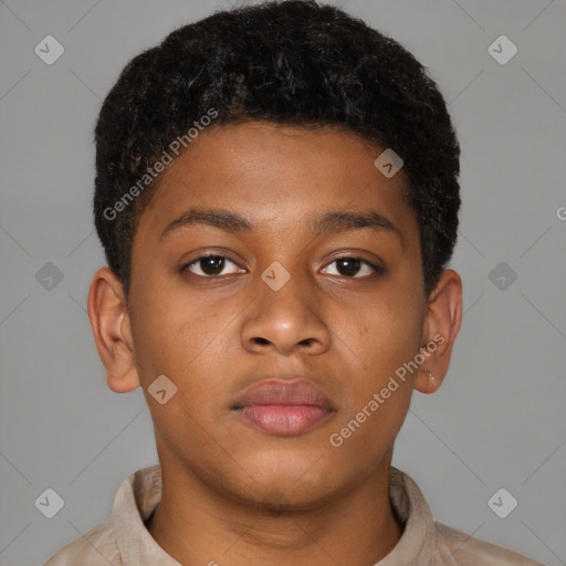 Neutral latino young-adult male with short  brown hair and brown eyes