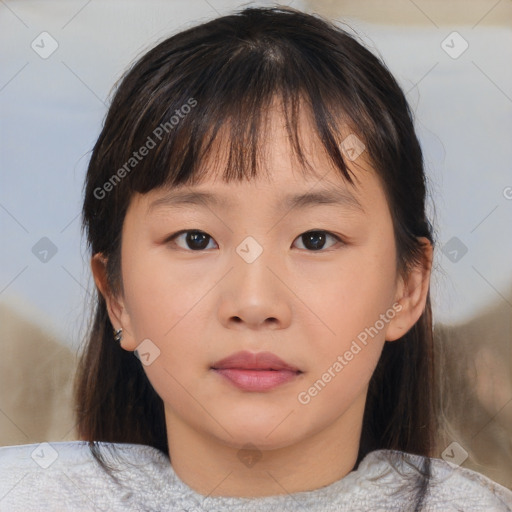 Neutral asian young-adult female with medium  brown hair and brown eyes