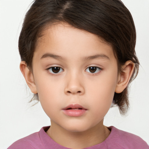 Neutral white child female with medium  brown hair and brown eyes