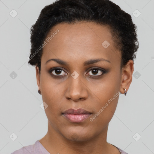 Neutral black young-adult female with short  brown hair and brown eyes