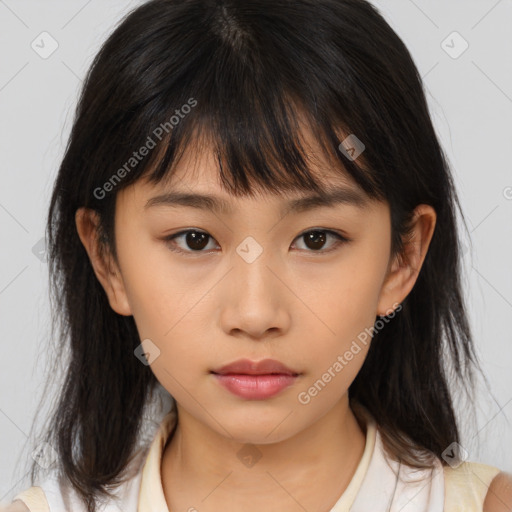 Neutral asian young-adult female with medium  brown hair and brown eyes