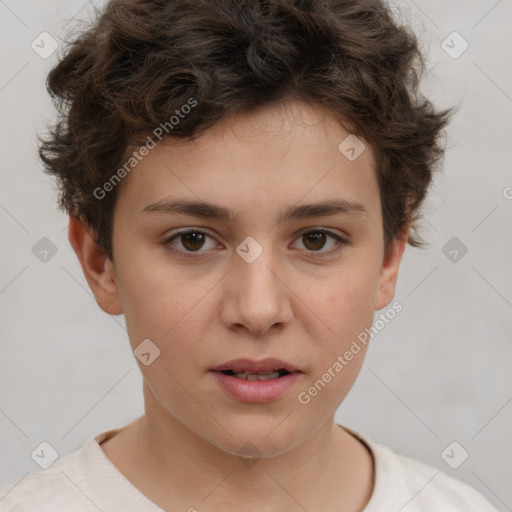 Neutral white child female with short  brown hair and brown eyes