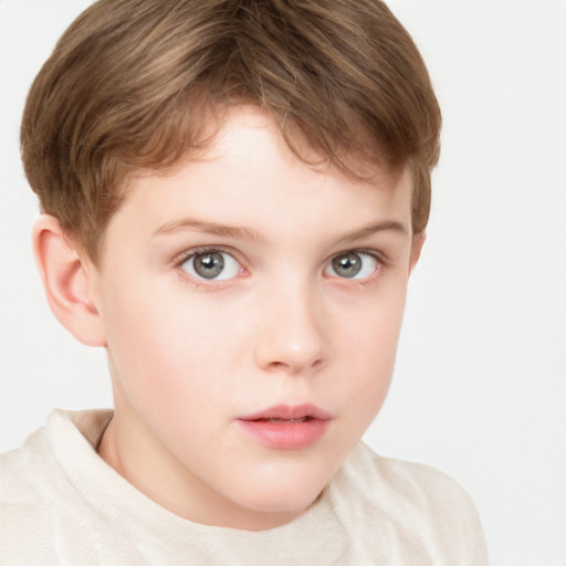 Neutral white child female with short  brown hair and grey eyes