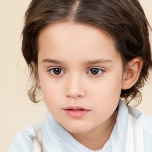 Neutral white child female with medium  brown hair and brown eyes