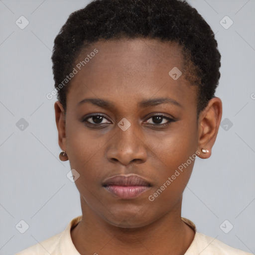 Neutral black young-adult female with short  brown hair and brown eyes