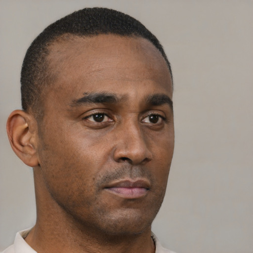 Neutral black young-adult male with short  brown hair and brown eyes