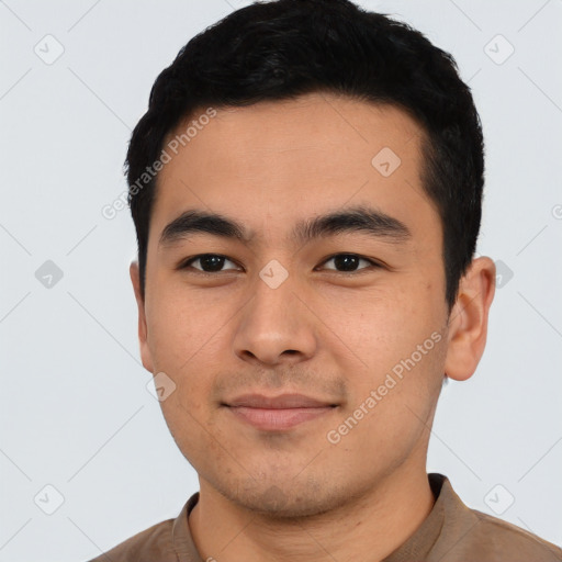 Neutral asian young-adult male with short  black hair and brown eyes