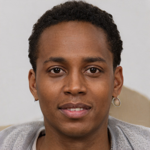 Neutral black young-adult male with short  brown hair and brown eyes