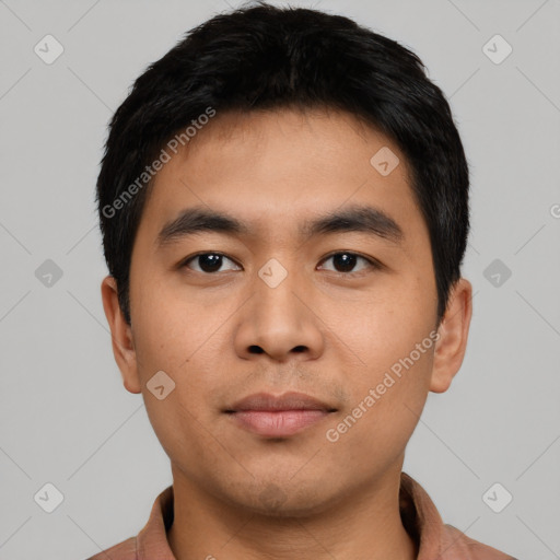 Neutral asian young-adult male with short  black hair and brown eyes