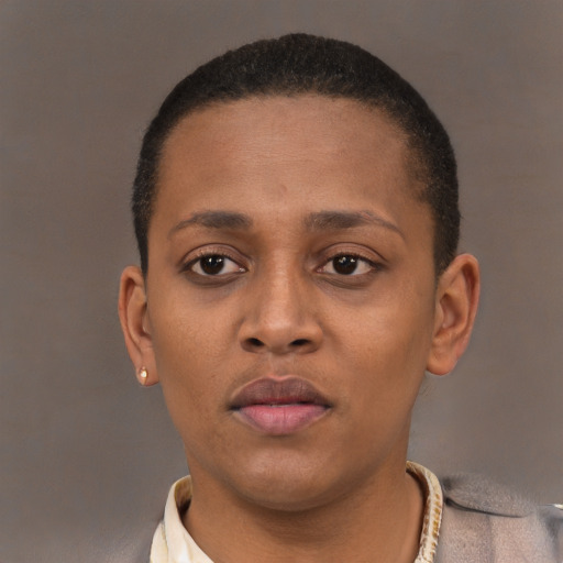 Neutral latino young-adult female with short  brown hair and brown eyes