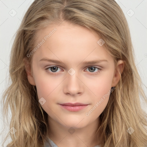 Neutral white child female with long  brown hair and brown eyes