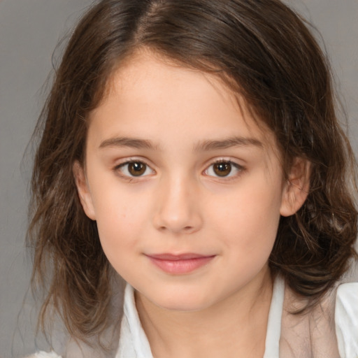 Neutral white child female with medium  brown hair and brown eyes