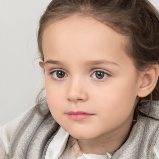 Neutral white child female with medium  brown hair and blue eyes