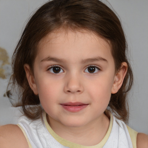 Neutral white child female with medium  brown hair and brown eyes