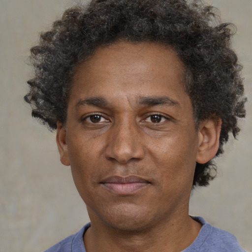 Neutral black adult male with short  brown hair and brown eyes