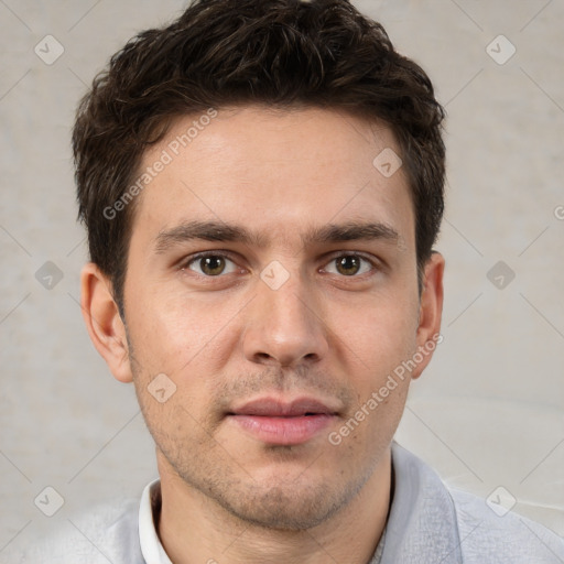 Neutral white adult male with short  brown hair and brown eyes