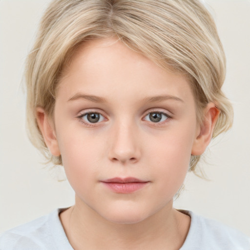 Neutral white child female with medium  blond hair and blue eyes