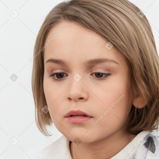 Neutral white child female with medium  brown hair and brown eyes