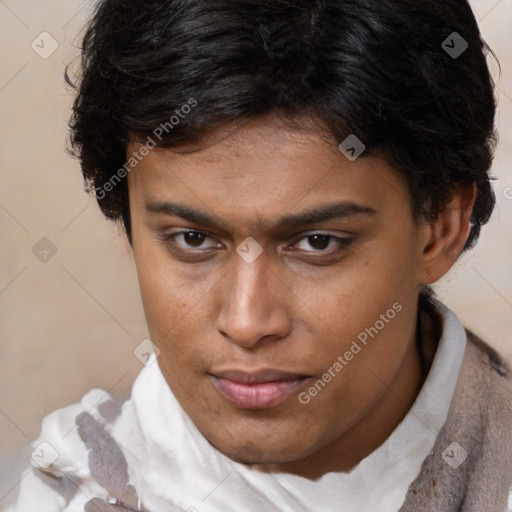 Neutral white young-adult female with short  brown hair and brown eyes