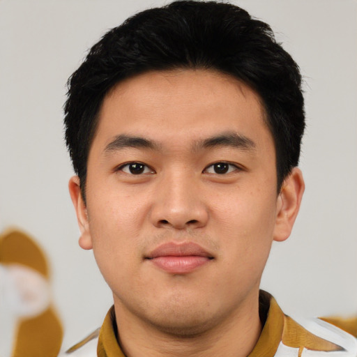 Neutral asian young-adult male with short  black hair and brown eyes