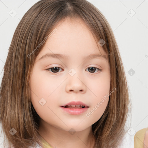 Neutral white child female with medium  brown hair and brown eyes