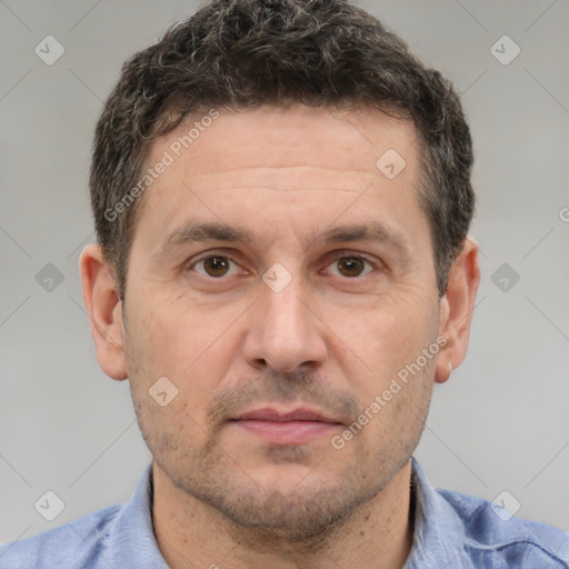 Neutral white adult male with short  brown hair and brown eyes