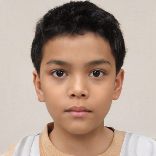 Neutral asian child male with short  brown hair and brown eyes