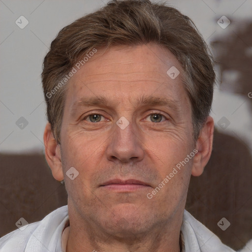 Neutral white adult male with short  brown hair and brown eyes