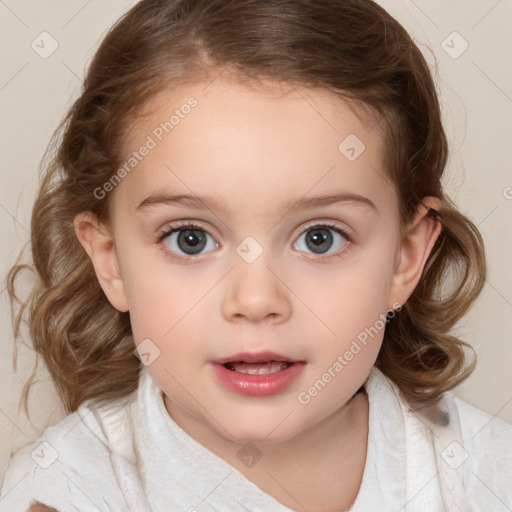 Neutral white child female with medium  brown hair and brown eyes