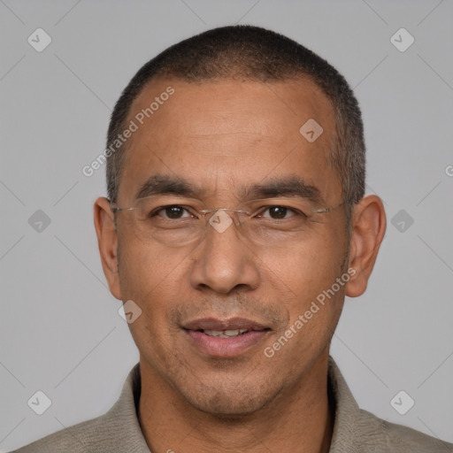Neutral white adult male with short  black hair and brown eyes