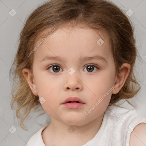 Neutral white child female with medium  brown hair and brown eyes