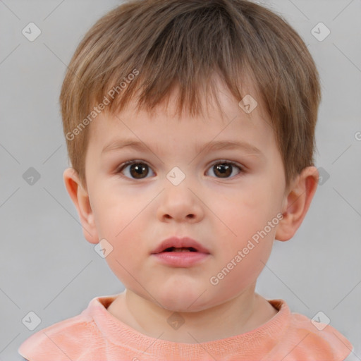 Neutral white child male with short  brown hair and brown eyes