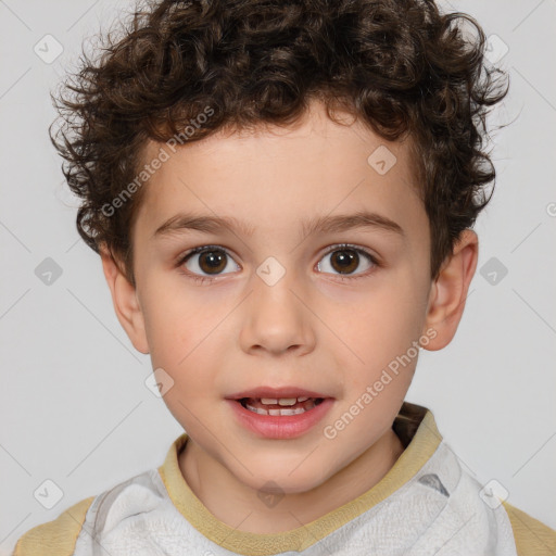 Joyful white child male with short  brown hair and brown eyes